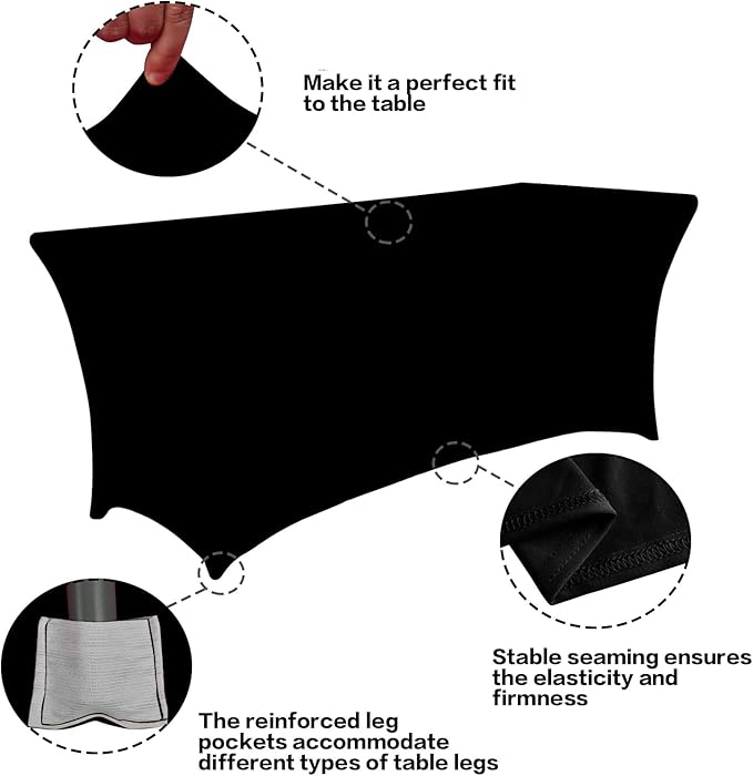 IVAPUPU 4FT Spring Table Cloth for Rectangular Fitted Events Stretch Black - Image 2