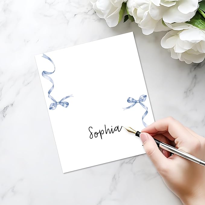 25 Pack Blue Bow Place Cards, Editable Name Cards - Image 3