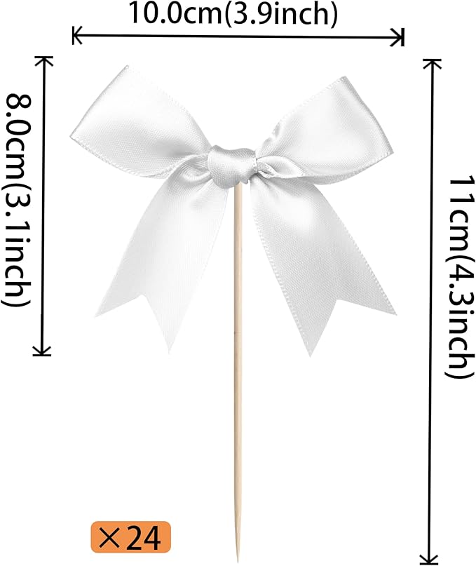 24 PCS Bow Cupcake Toppers Bow Cupcake Picks Bowknot Birthday Party Decorations - Image 2