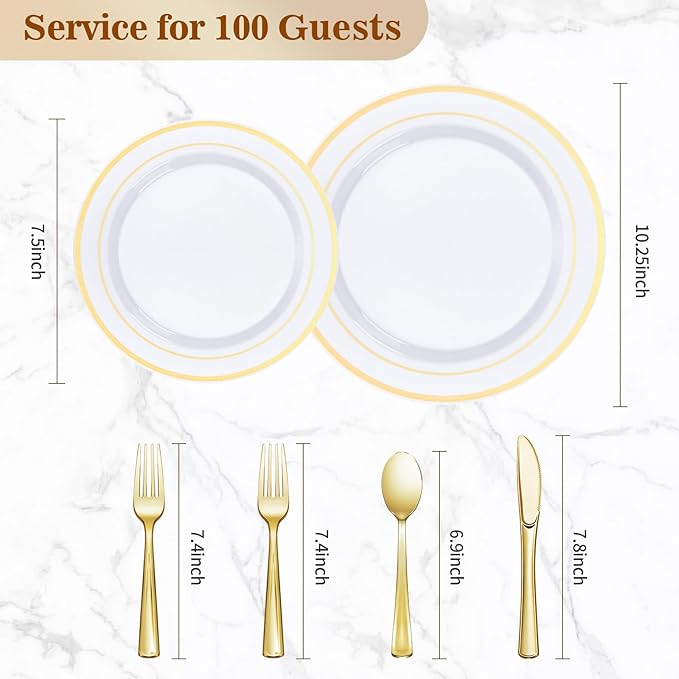 600PCS Gold Plastic Plate Set, Plastic Plates - Image 4