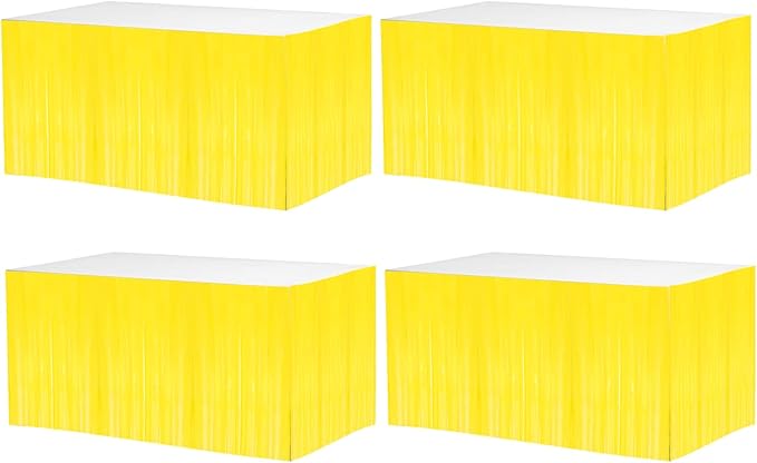 4 Pack 29x108 Inch Metallic Foil Fringe Tinsel Table Skirts by Clayghsen