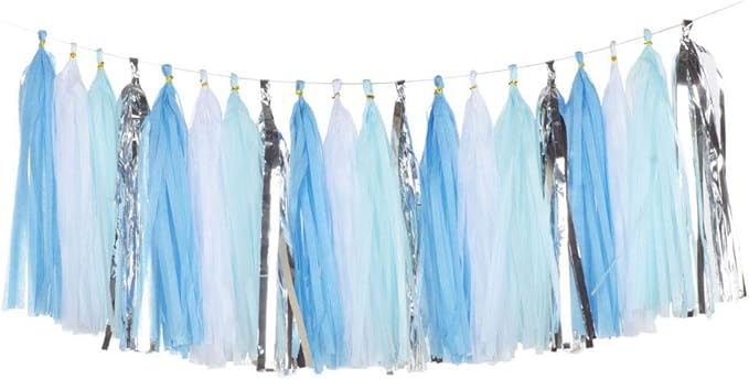 Shiny Tissue Paper Tassels Party Tassel Garland Banner Decorations, DIY Kits by YESON