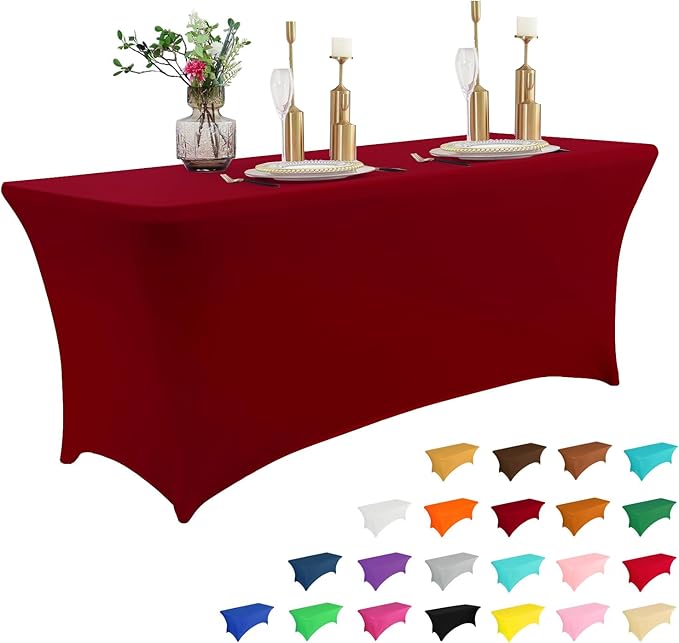 IVAPUPU 6FT Table Cloth for Rectangular Fitted Events Stretch Burgundy Table by IVAPUPU