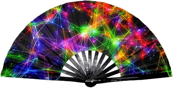 2 Pack Large Folding Rave Fan for Women/Men Holographic Festival Bamboo Clack - Image 3