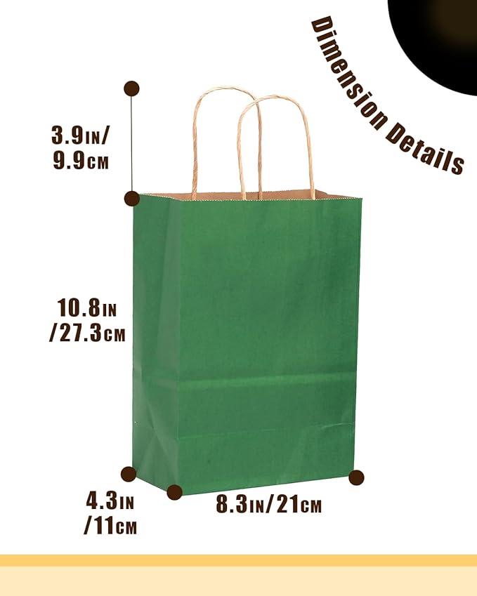 qiqee 50-Packs Kraft Deep Green Paper Gift Bags - Image 4