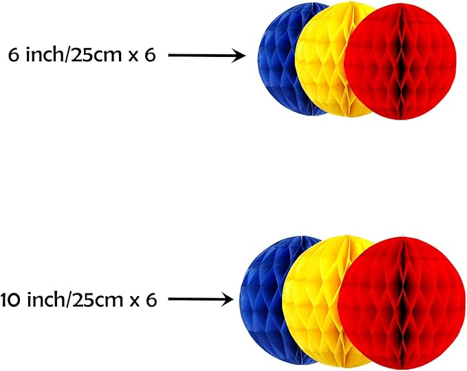 ZOOYOO 12Pcs 6" 10" Honeycomb Balls Decorations Hanging Tissue Paper Pom Poms - Image 2
