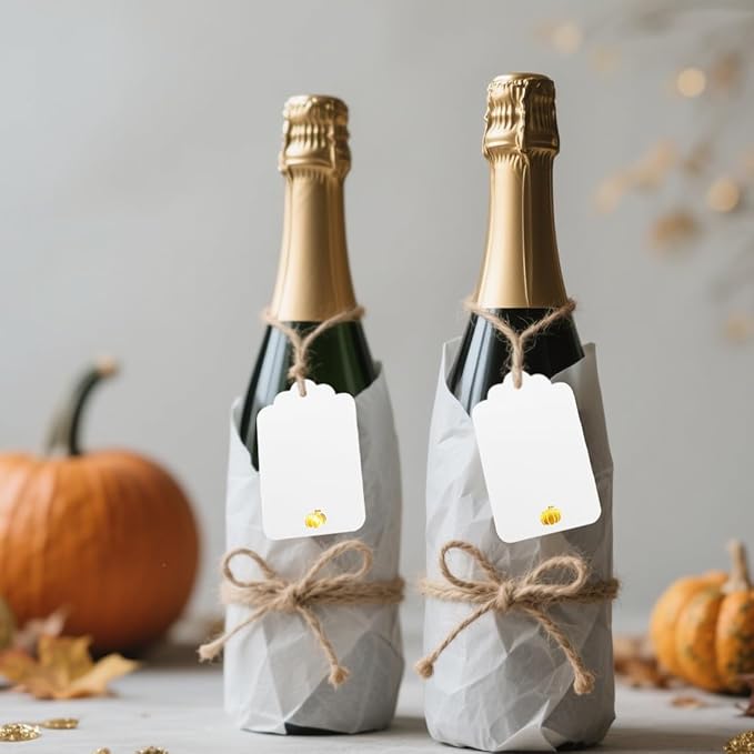 100 Pcs Blank Gift Tags with String Gold Foil Pumpkin Large White Paper Gift - Image 5