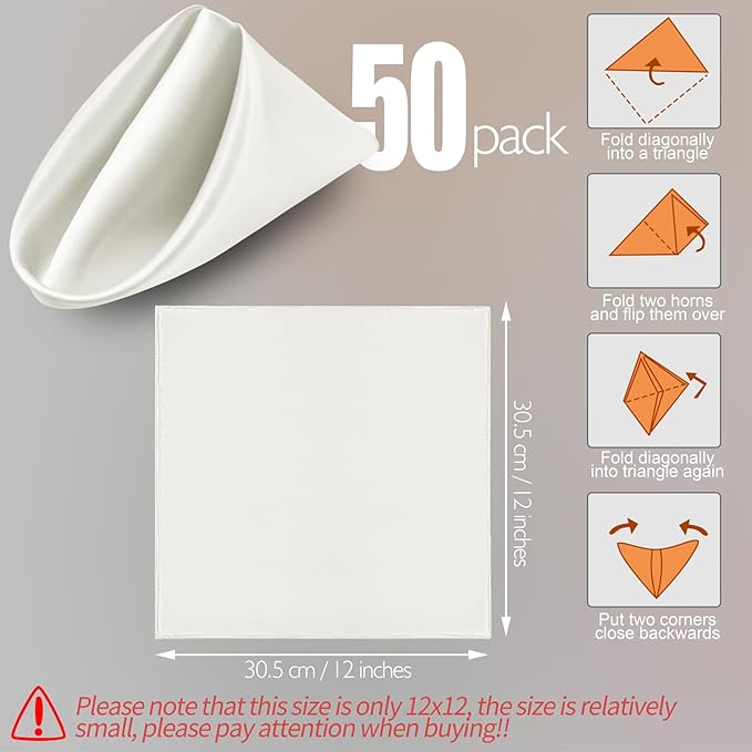 Manyshofu 50 Pieces Ivory White Satin Napkins - Image 2