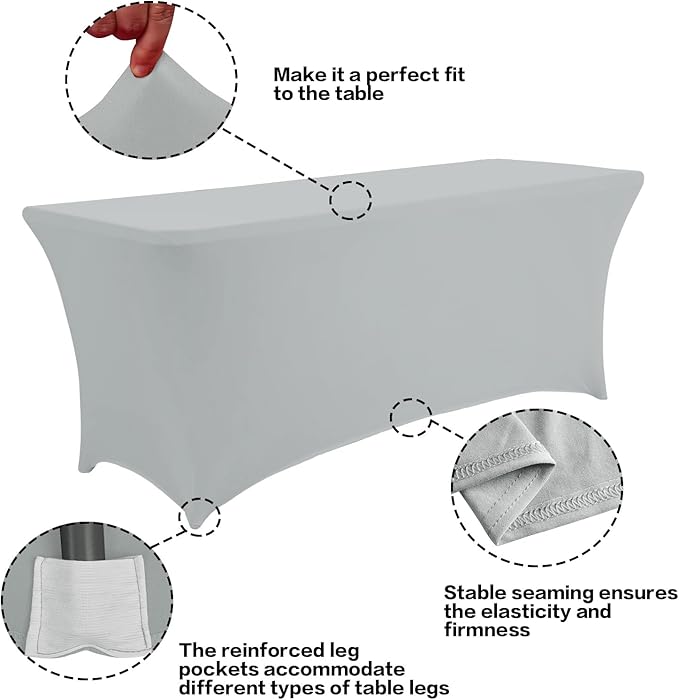 IVAPUPU 8FT Table Cloth for Rectangular Fitted Events Stretch Grey Table Covers - Image 3