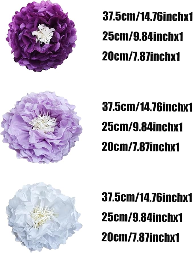Purple Paper Flower Pom Poms Wall Decorations - Image 2