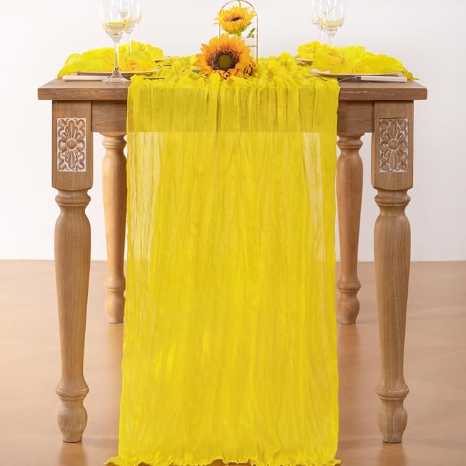 Lemon Yellow Cheesecloth Table Runner 4 Pack Fall Table Runners Boho Gauze 120 - Image 4