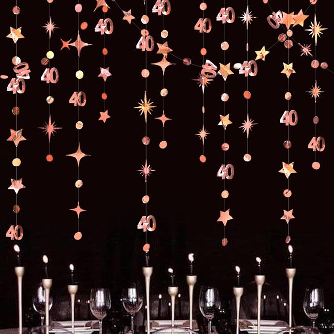 Rose Gold 40th Birthday Decorations Number 40 Circle Dot Twinkle Star Garland - Image 5