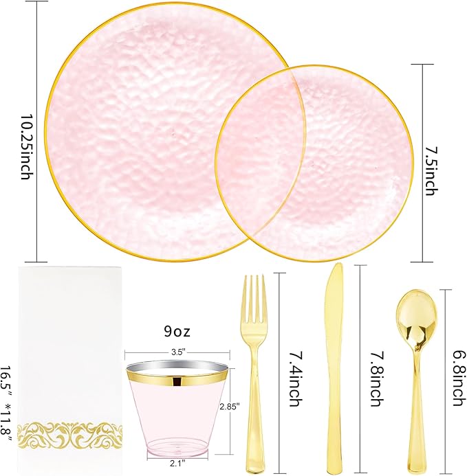 Rubtlamp 350 Pcs Clear Pink Plastic Plates, Disposable Plates - Image 2