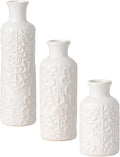 Sullivans Small White Embossed Ceramic Vase Set of 3, Matte Finish, Vases by Sullivans
