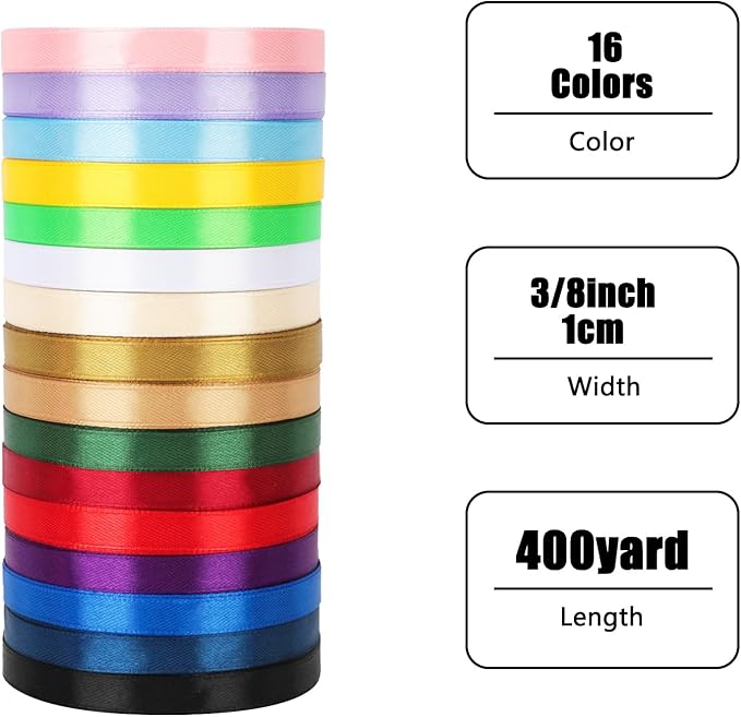 NESCCI 400 Yards Ribbon, 3/8 Inch Satin Ribbon, Single Face Satin Ribbons - Image 2