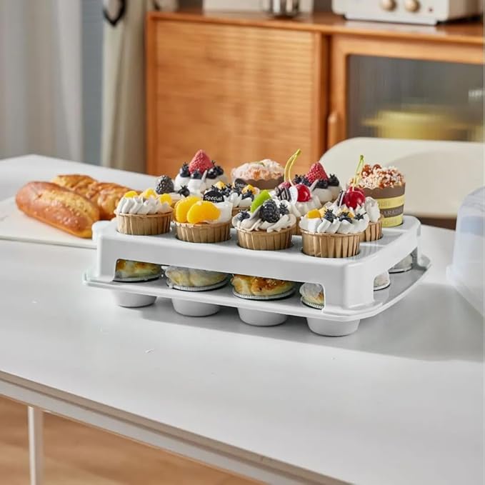 Cupcake Carrier, EXTRA LARGE LID, Muffin Traveler Two Tier Stand Reusable - Image 2