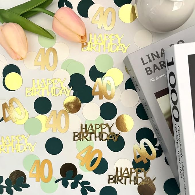Sage Green 40th Happy Birthday Confetti, 40th Birthday Table Decorations - Image 5