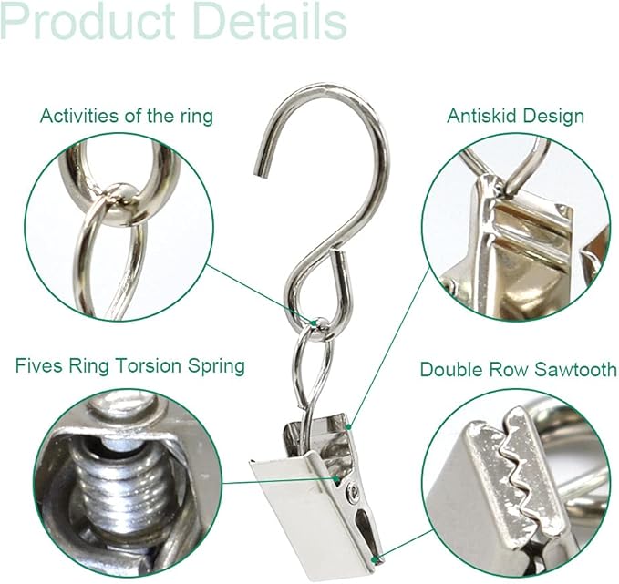 50 Pack Curtain Clip String Hanger Outdoor Indoor Photo Hook Stainless Steel - Image 3