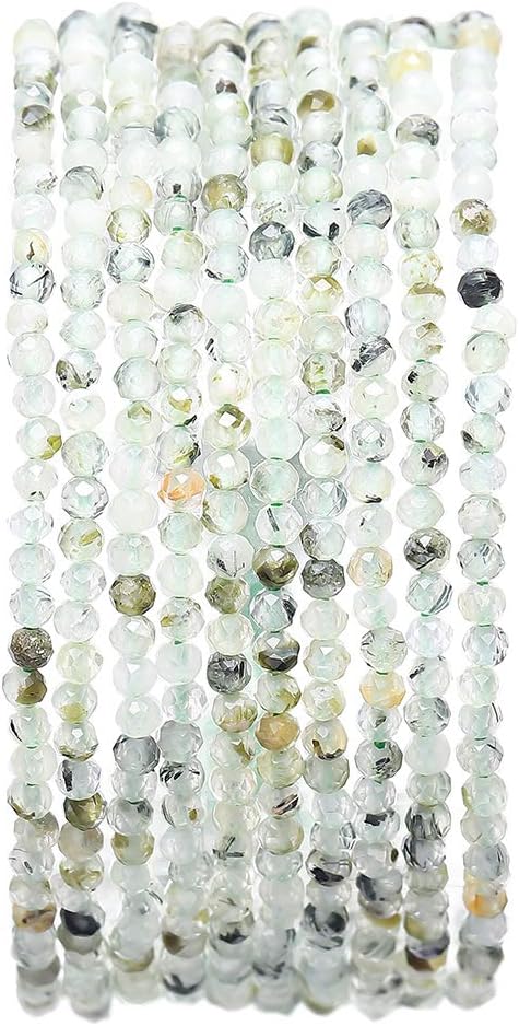 Faceted Natural Prehnite Stone Round Loose Semi Gemstone Beads by Beadia