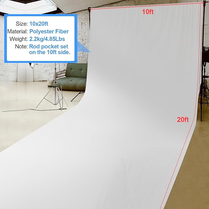 HEMMOTOP White Photo Backdrop Background, 10x20 ft White Screen - Image 8