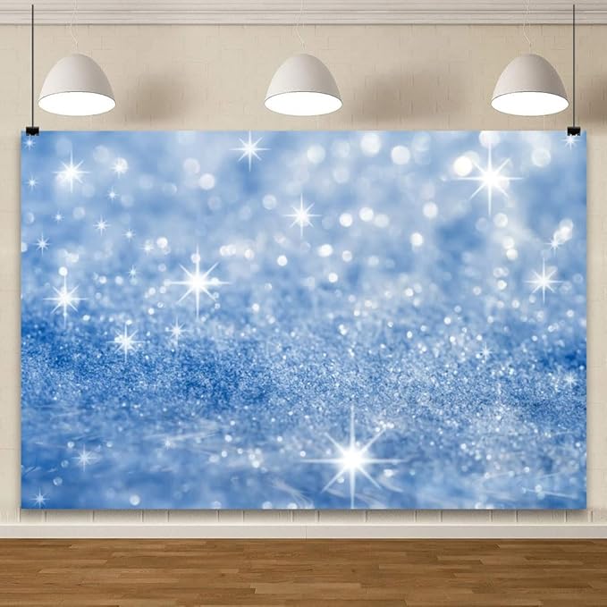 YongFoto Silver Blue Glitter Backdrop 10x5ft Silver Light Spots Blue Sequin - Image 2