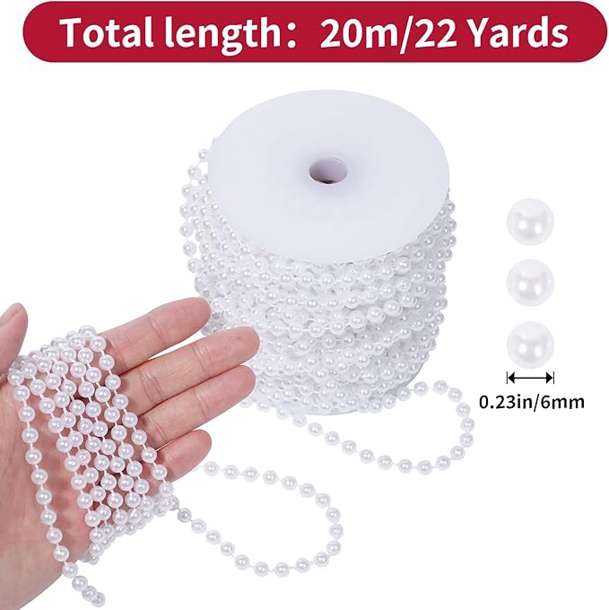 Faux White Pearl Bead Garland - 6mm Spool Pearl String Bead Roll - Image 2