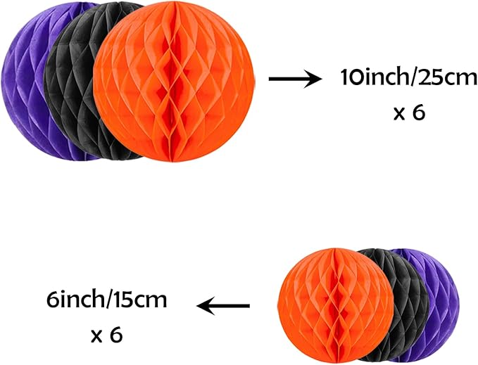 ZOOYOO 12Pcs 6" 10" Honeycomb Balls Decorations Hanging Tissue Paper Pom Poms - Image 2