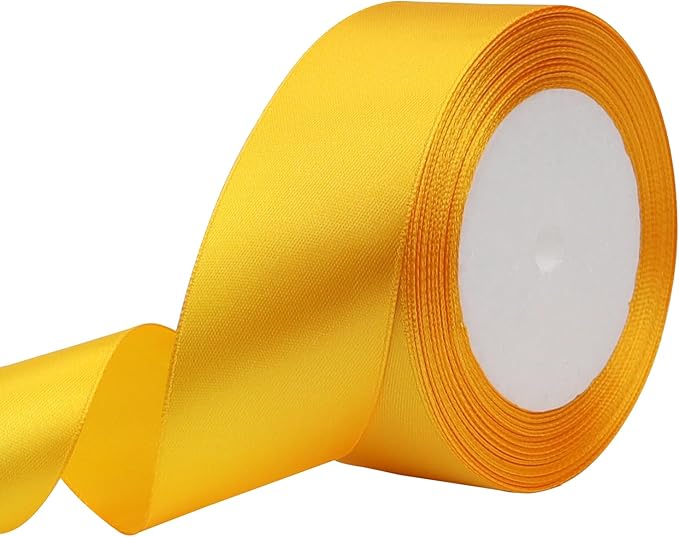 Yellow Solid Satin Ribbon 1-1/2 Inch 25 Yards Solid Polyester Fabric Ribbon by Riunbb