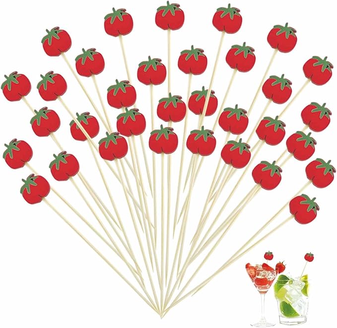 120 Pcs Tomato Cocktail Picks 4.7" Drinks Fruits Hawaiian Party Food Garnish by Naturahand