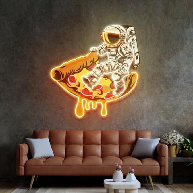 Astronaut on Pizza Neon Sign: Custom Business Logo LED Wall Art Size:20inch - Image 4