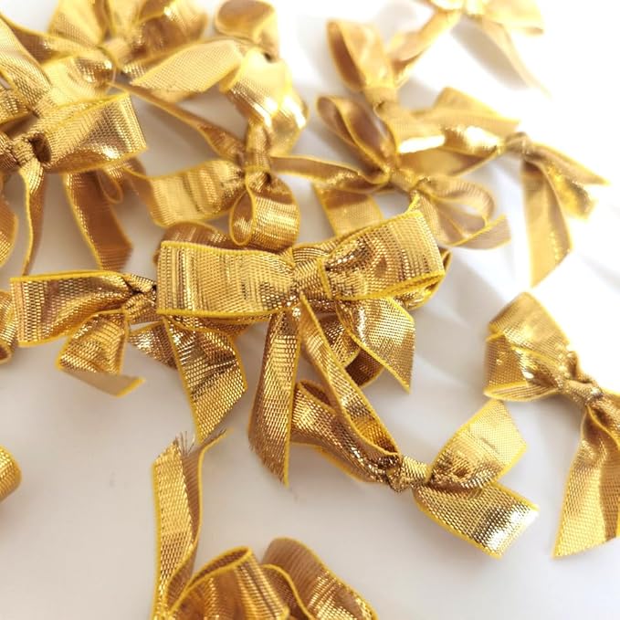 50pcs 1-1/2" Gold Satin Ribbon Bows Without Twist Ties - Image 6