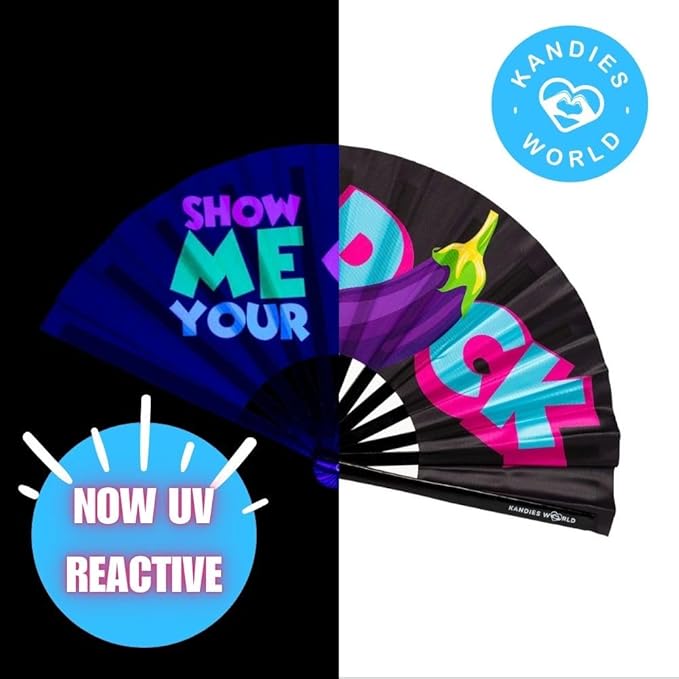 Kandies World UV Reactive Custom Festival Folding Hand Fan - Image 4
