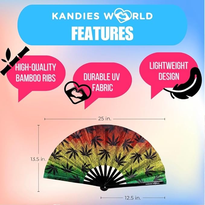 Kandies World UV Reactive Custom Festival Folding Hand Fan - Image 2