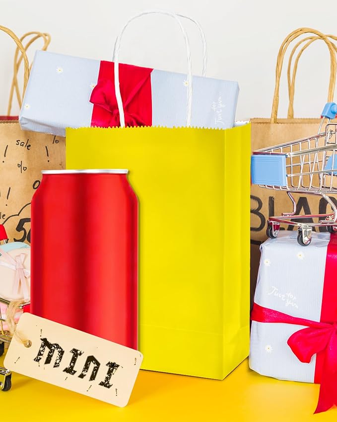 qiqee 50-Packs Bright Yellow Paper Gift Bags - Image 5