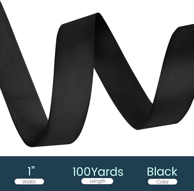 1" X 100 Yards Black Grosgrain Ribbon, Premium Grosgrain Ribbon - Image 2