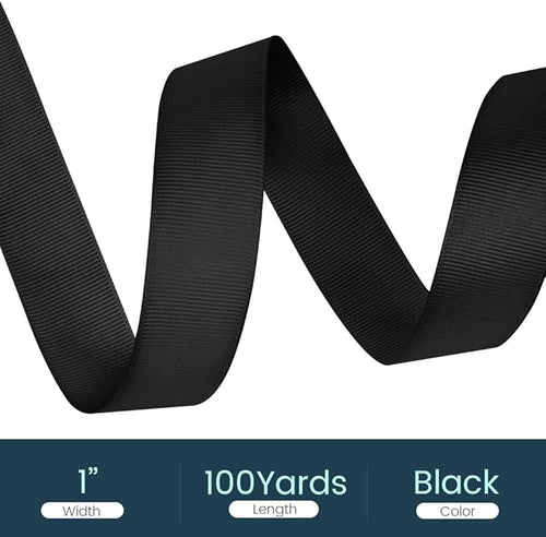 1" X 100 Yards Black Grosgrain Ribbon, Premium Grosgrain Ribbon - Image 2