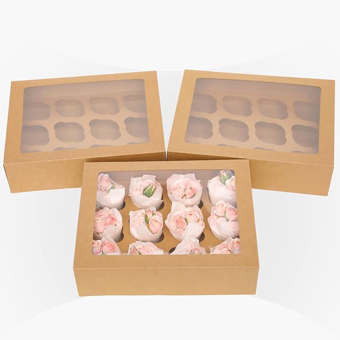 Bakepacker Auto-pop up 12 Cupcake Containers 6-Packs Brown Cupcakes Carrier - Image 2