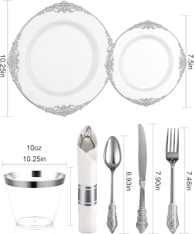 Goodluck 350 Piece Silver Plastic Dinnerware Set - Image 3