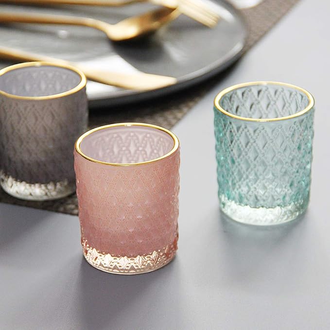 SHMILMH Pink Votive Candle Holders Set of 12, Vintage Glass Tealight Candle - Image 7