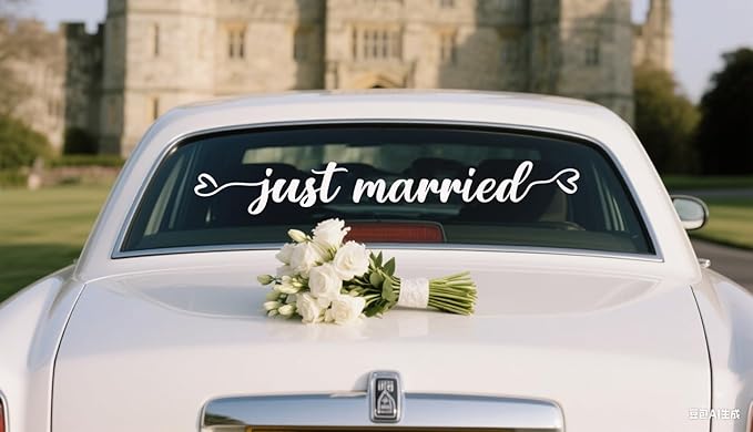 Just Married Vinyl Decal – White Wedding Car Sticker, 28 x 3.8 inch, Just - Image 7