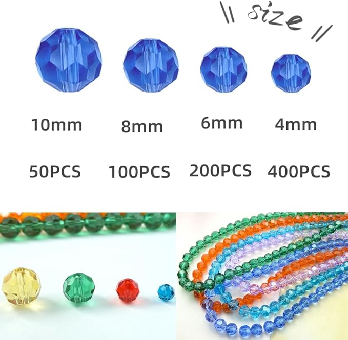 200 PCS 6mm Crystal Glass Beads Round Multiple Faceted Loose Spacer Glass Beads - Image 3