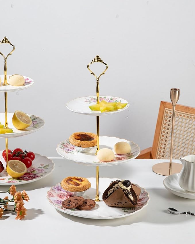 Sweejar 3 Tier Ceramic Cake Stand Wedding, Dessert Cupcake Stand - Image 3