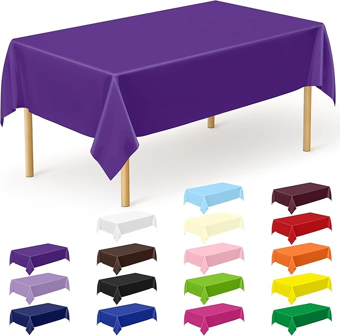 QZYL 12 PCS Purple Plastic Tablecloths, 54 in x 108 in Dinner Table Cloths by QZYL