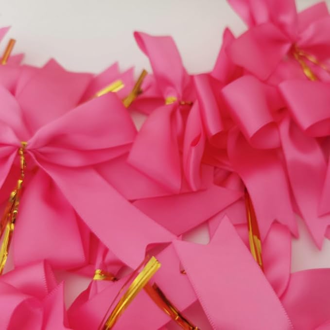 50pcs 3-1/2" Hot Pink Satin Ribbon Bows - Image 9