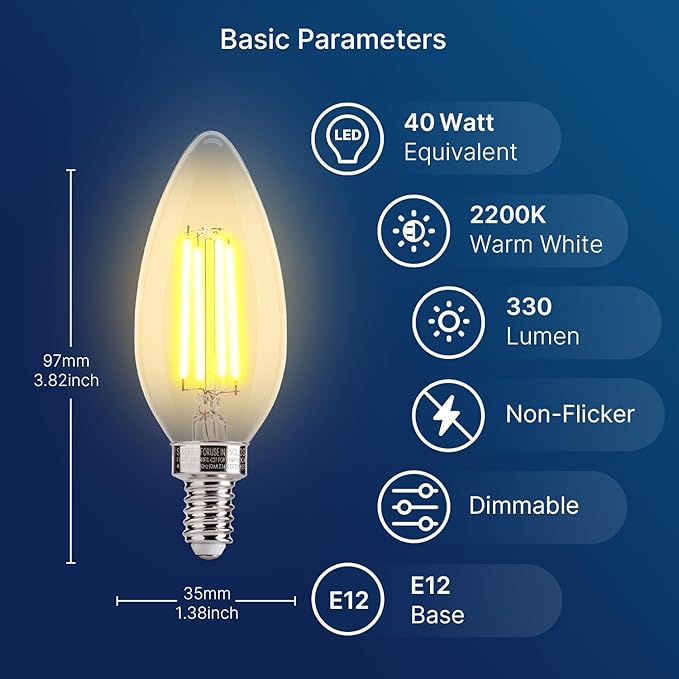 FLSNT LED Candelabra Light Bulbs 40W Equivalent, B11 E12 Small Base Chandelier - Image 2