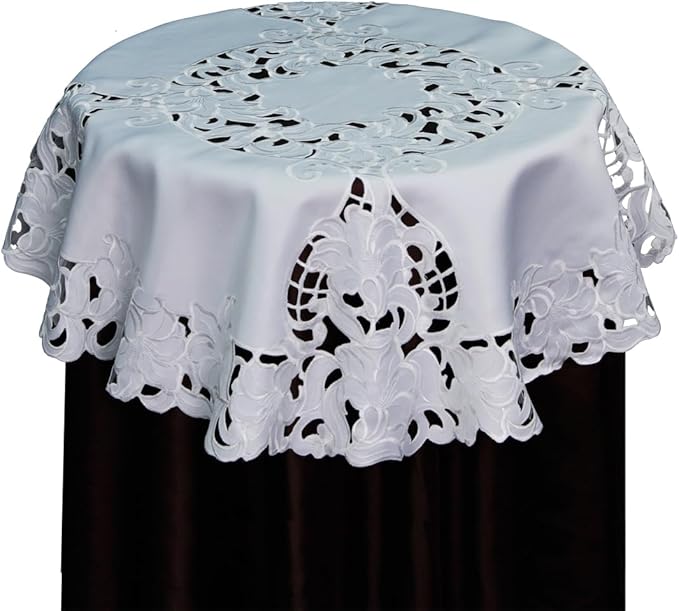 Creative Linens Embroidered Floral Tablecloth 33" Round White Topper by Creative+Linens