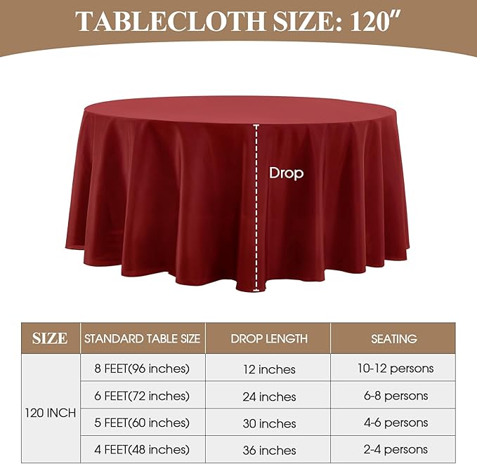 Round Tablecloth 120 Inch Tablecloth 6 Pack Red Table Cloths Washable - Image 6