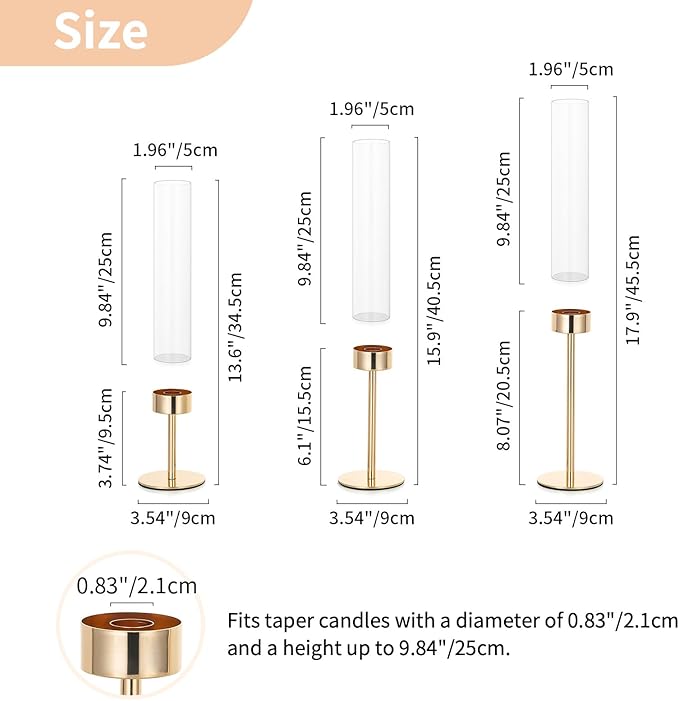NUPTIO Candle Stick Holder for Wedding: 18 Pcs Tall Hurricane Gold Candles - Image 7