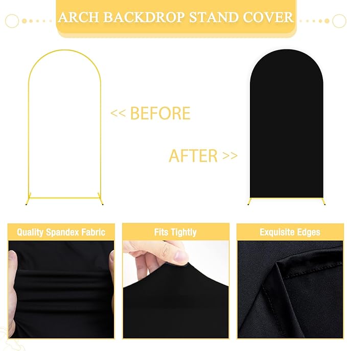 Wedding Arch Backdrop Stand and Cover Set of 2 6FT 7.2FT Black Spandex Fitted - Image 4
