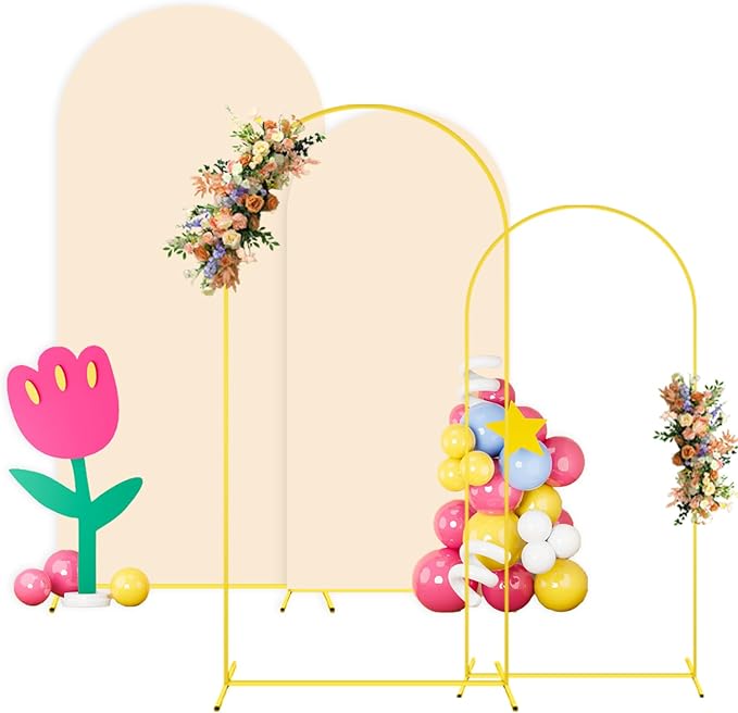 Arch Backdrop Stand with Beige Spandex Arch Cover Set of 2 6FT 7.2FT Spandex by OMKSIH